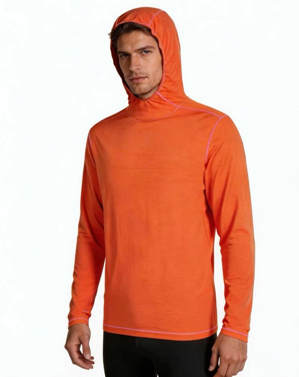 orange 2 Merino Wool Long Sleeve T-Shirt - Bright Orange - Image 3