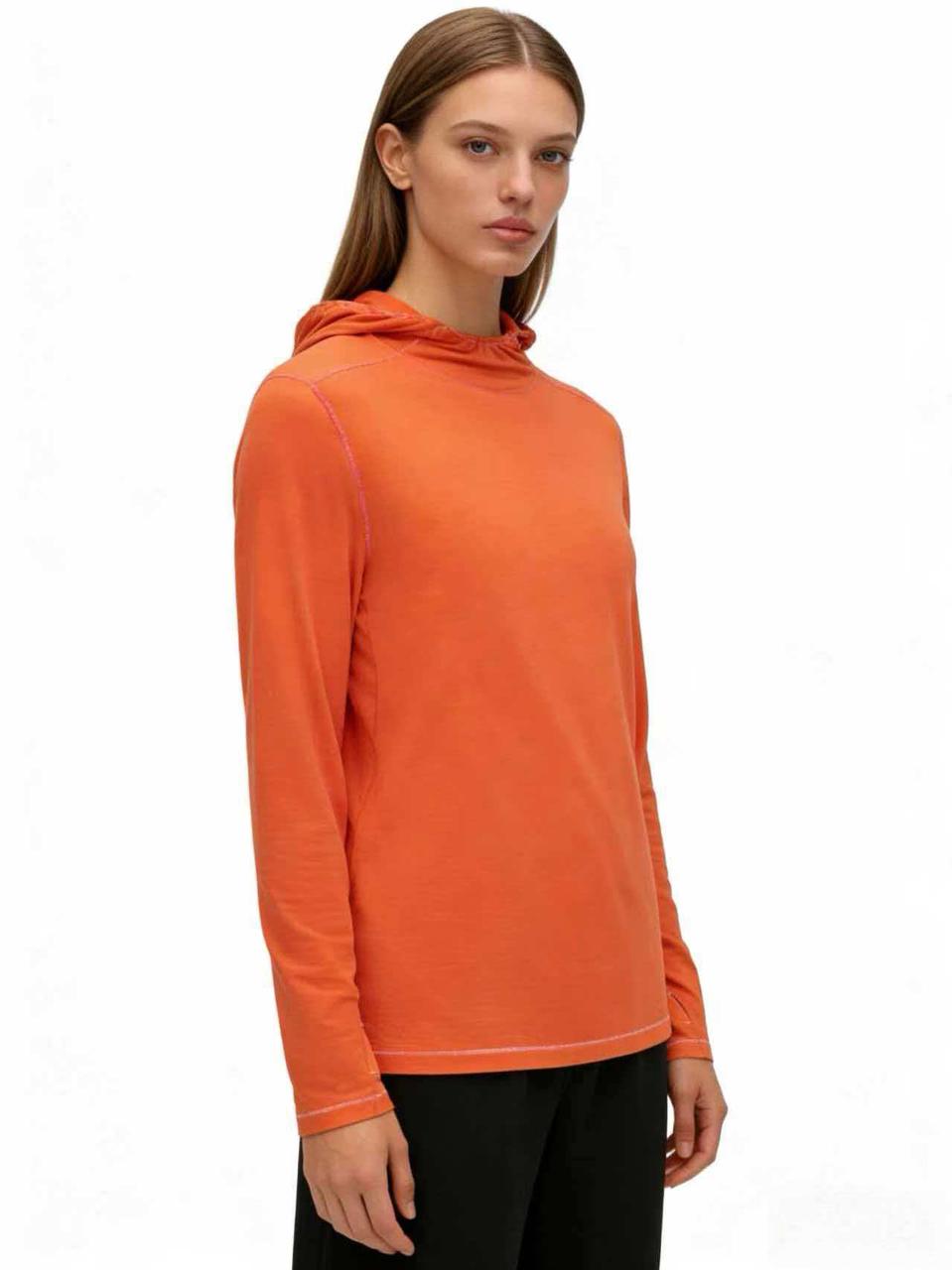 red Merino Wool Long Sleeve T-Shirt - Bright Orange - Image 2